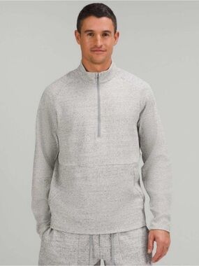 Lululemon At Ease Half-Zip Pullover M Heathered Melody Light Grey Black $138
